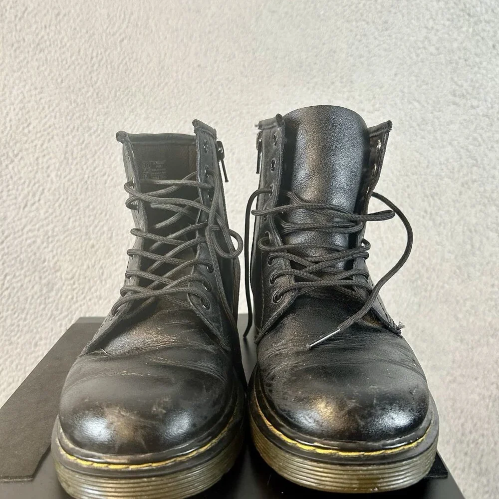 Dr. Martens Docs 1460 J‎ Combat Boots Youth Size 3 Black Leather Side Zip